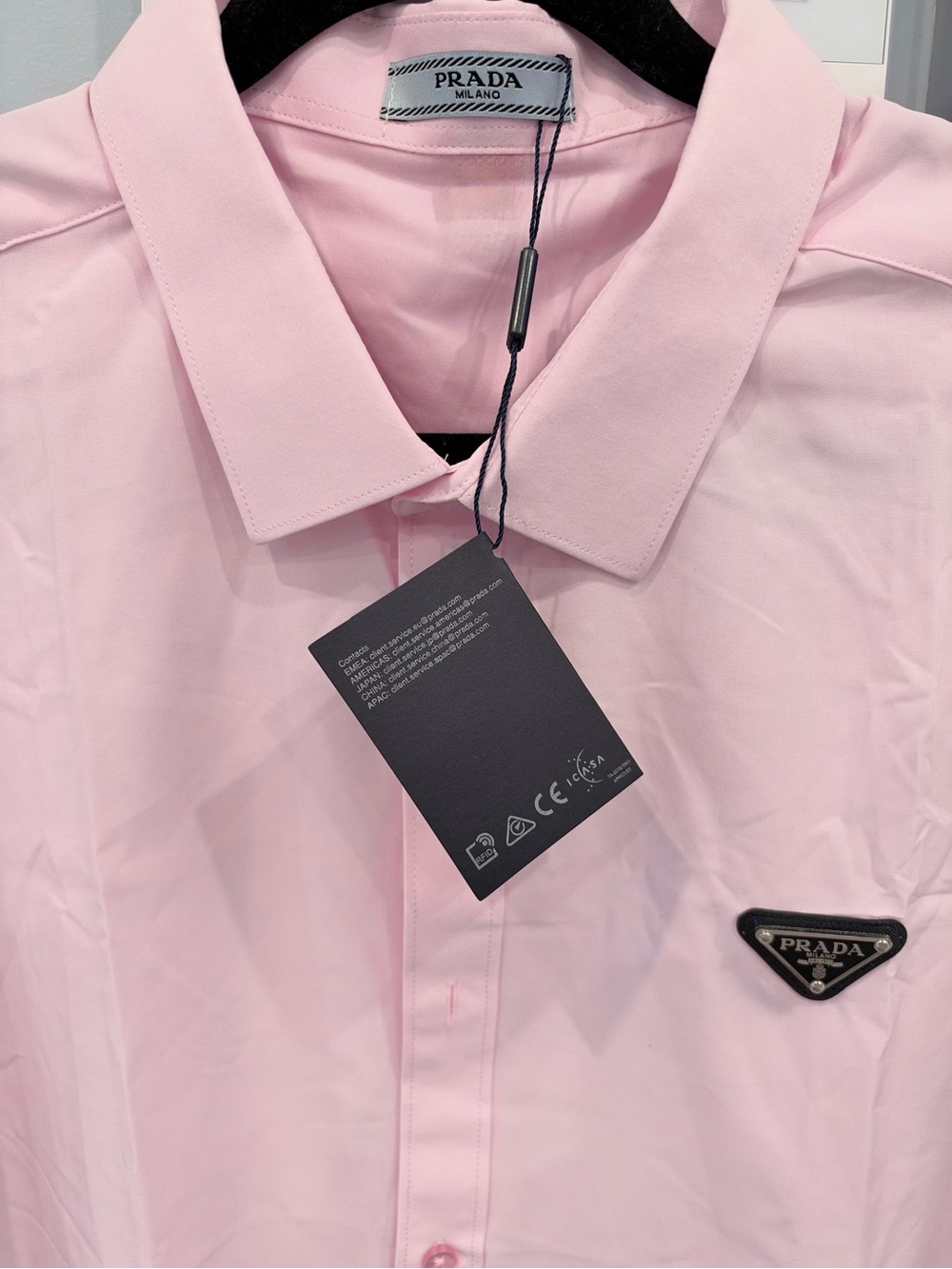 Prada Pink Button-Front Dress Shirt with Black Logo
